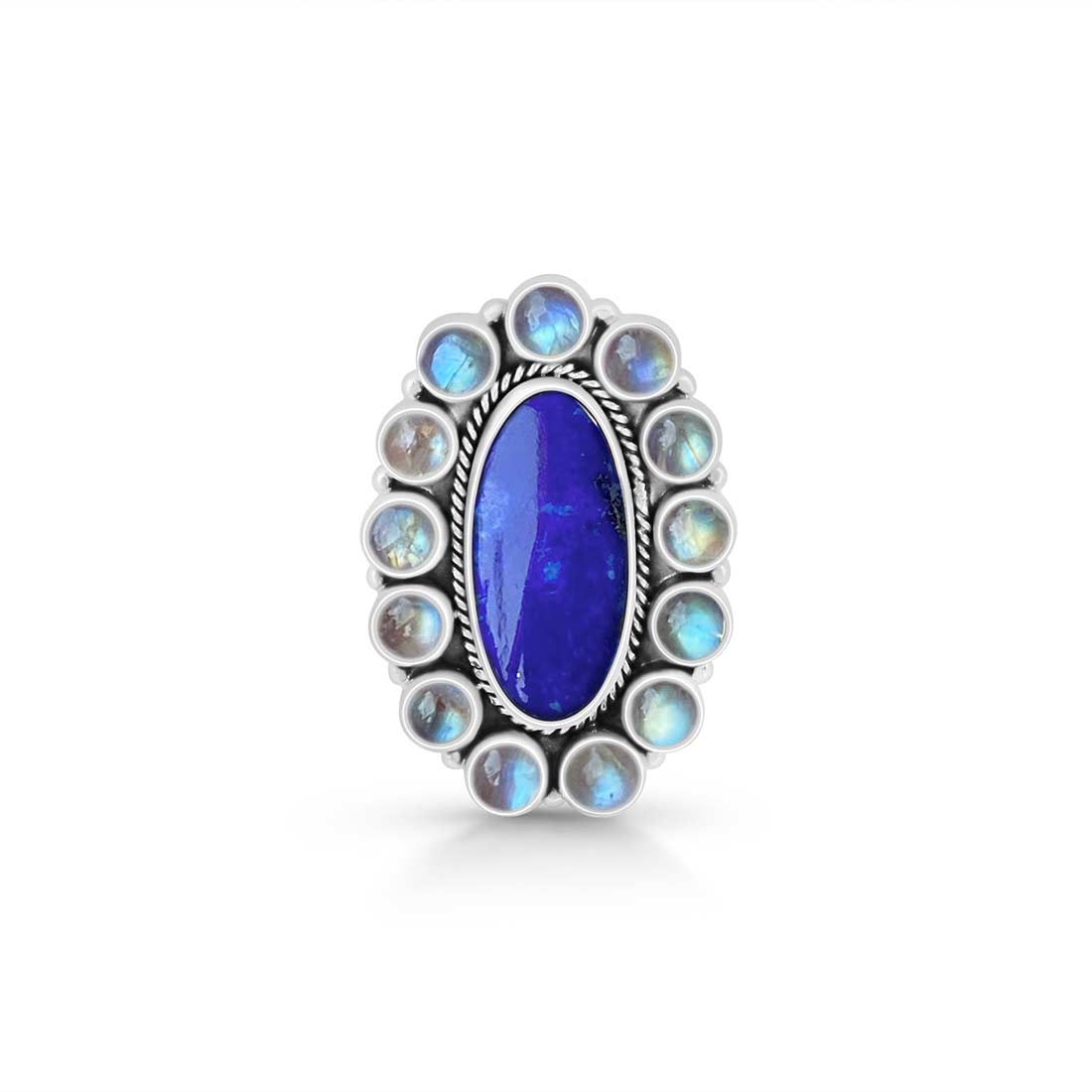 Lapis Lazuli And Moonstone Adjustable Ring-(LLP-FLR-9.)